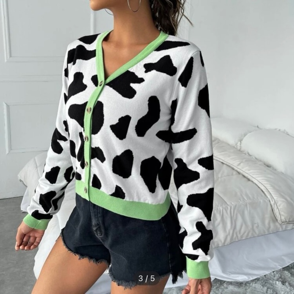 SOLD - Shein Cow Print Cami and Cardigan - Picture 4 of 5